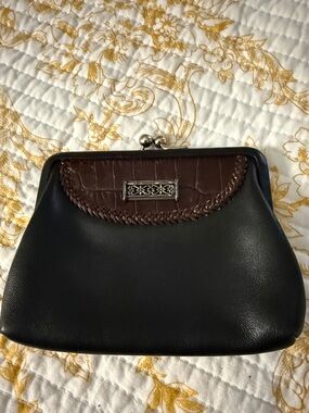 Brighton Black and Brown Leather Frame Clutch